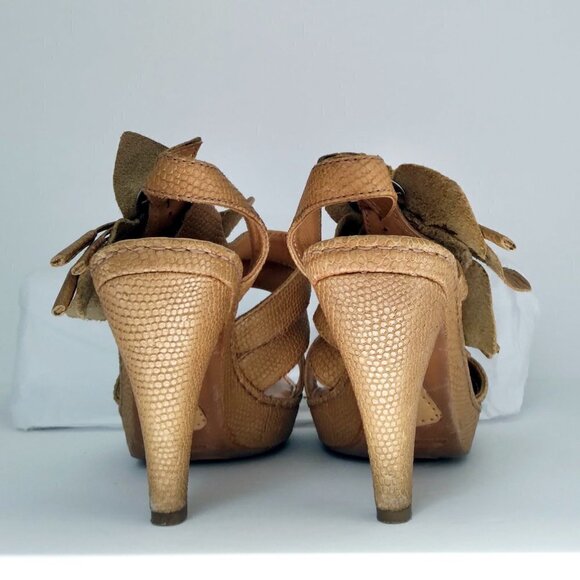 Born Crown Brown Snakeskin Leather Huge Flower Open Toe Sling Back Sandals Sz7 - Picture 4 of 8